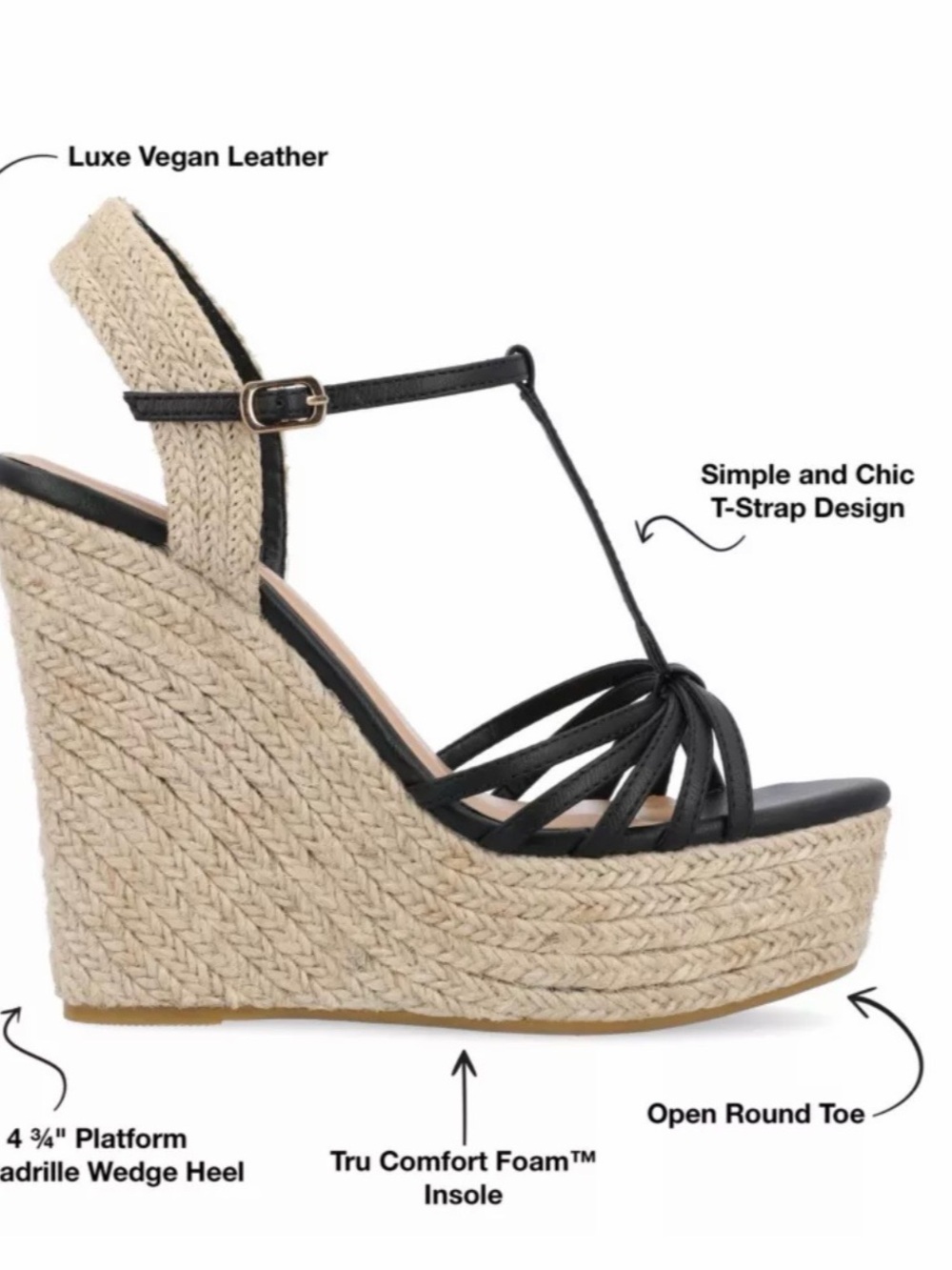Journee Collection Black Braided Espadrille Wedge Sandals - Picture 3 of 6